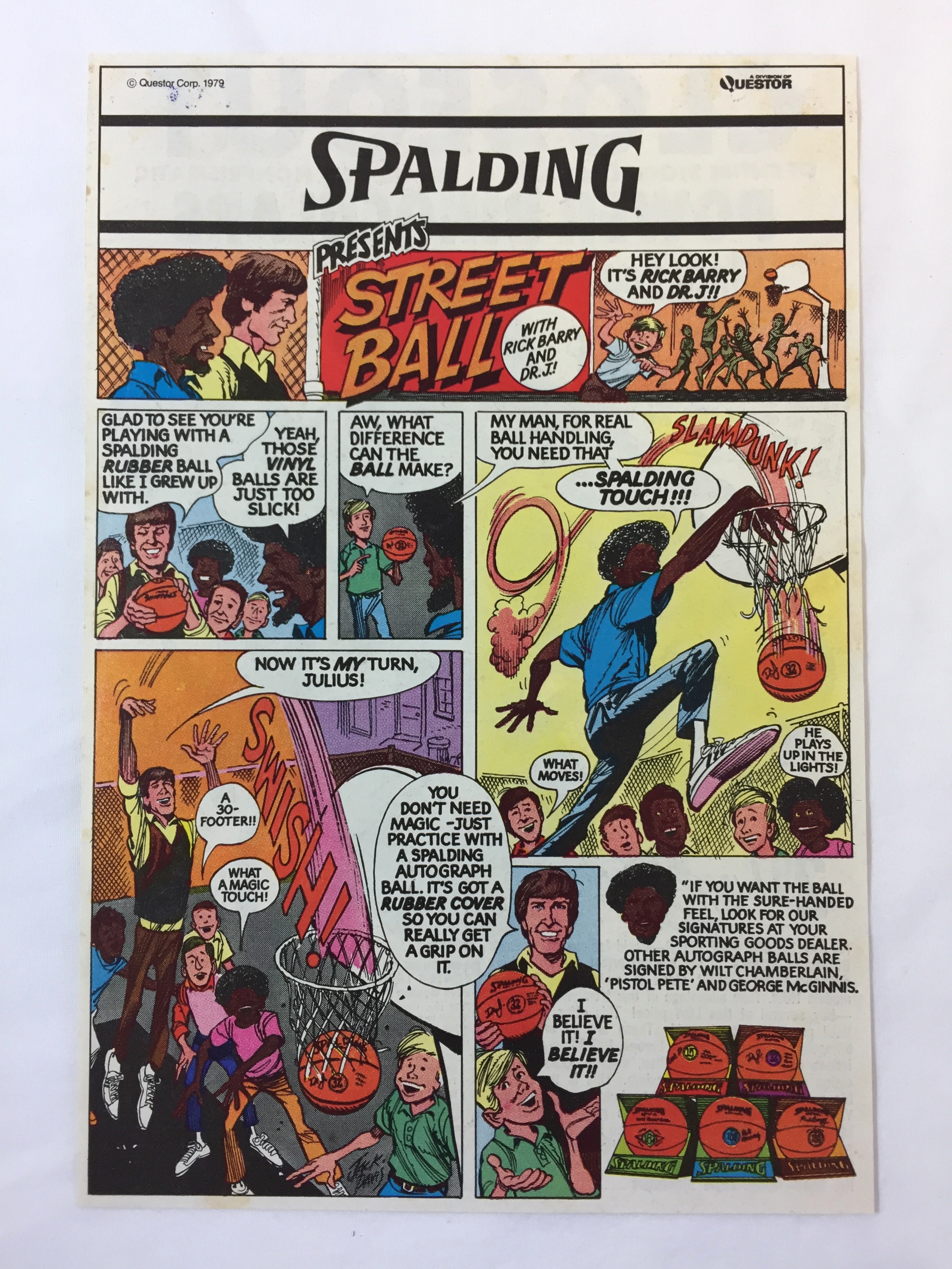 1979 Spalding basketball cartoon ad ~ RICK BARRY AND DR J ...