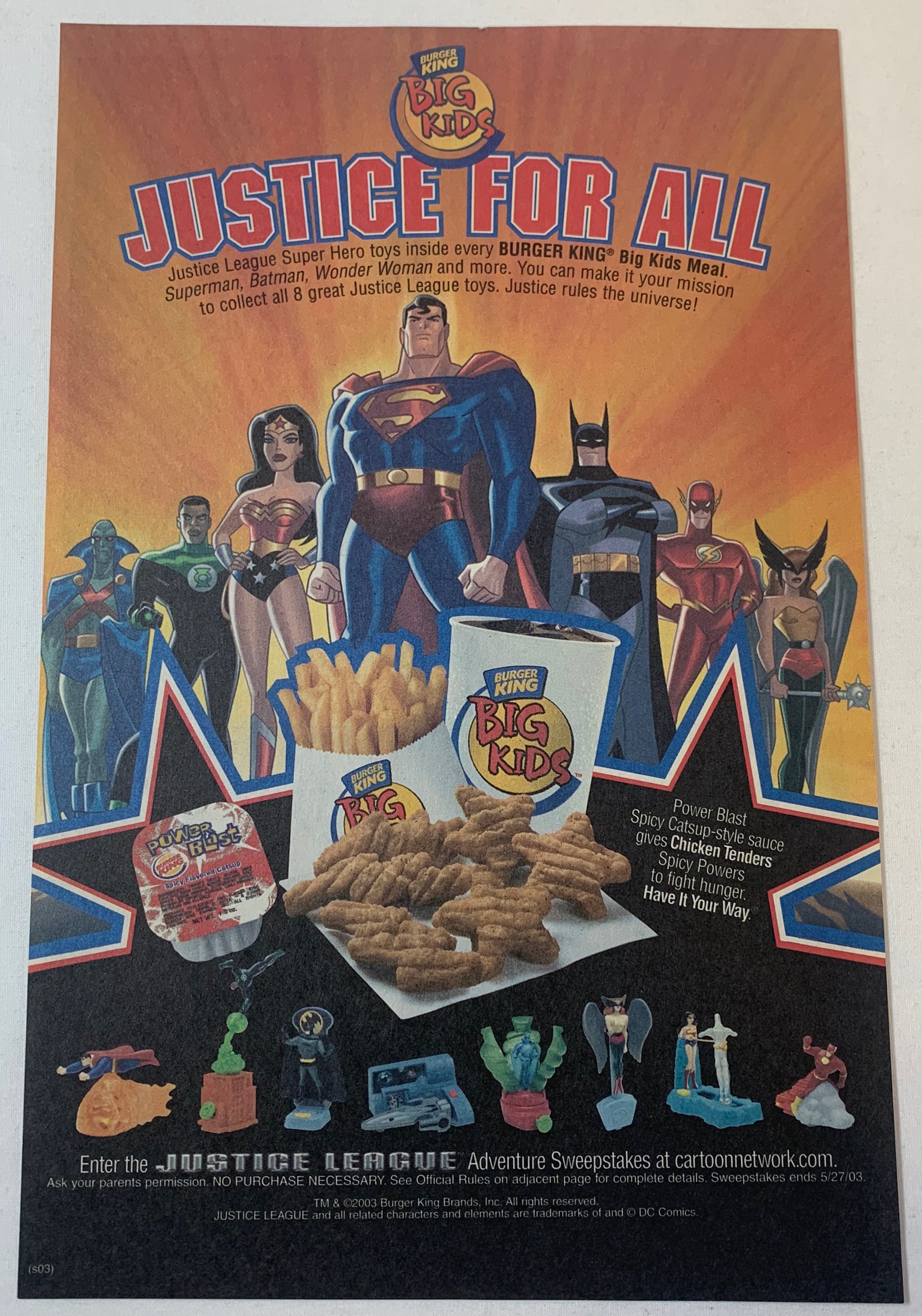 2003 Burger King JUSTICE LEAGUE SUPER HEROES kids meal toys ad 