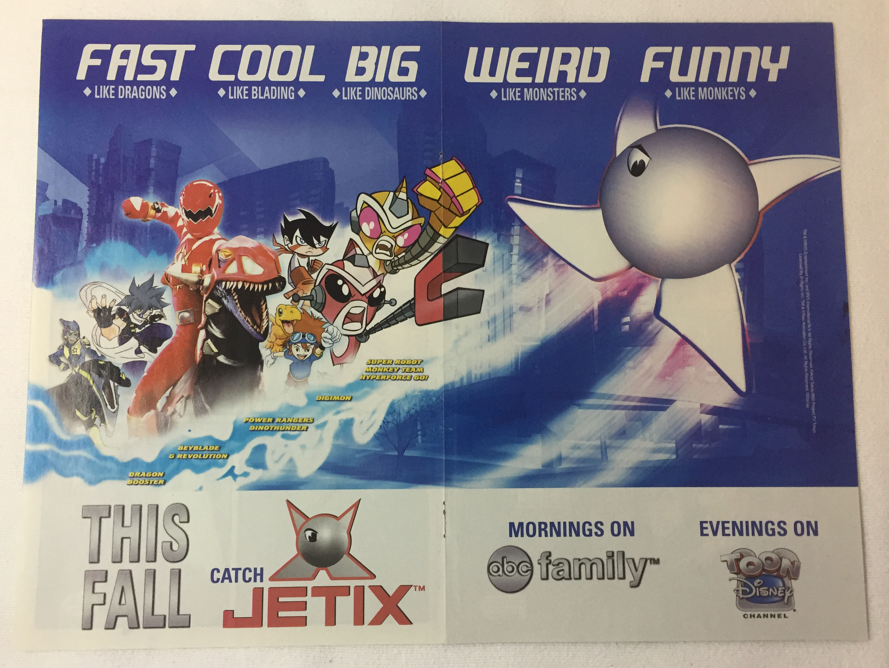 2004 two page ABC Family ad~JETIX, DRAGON BOOSTER, DIGIMON, POWER