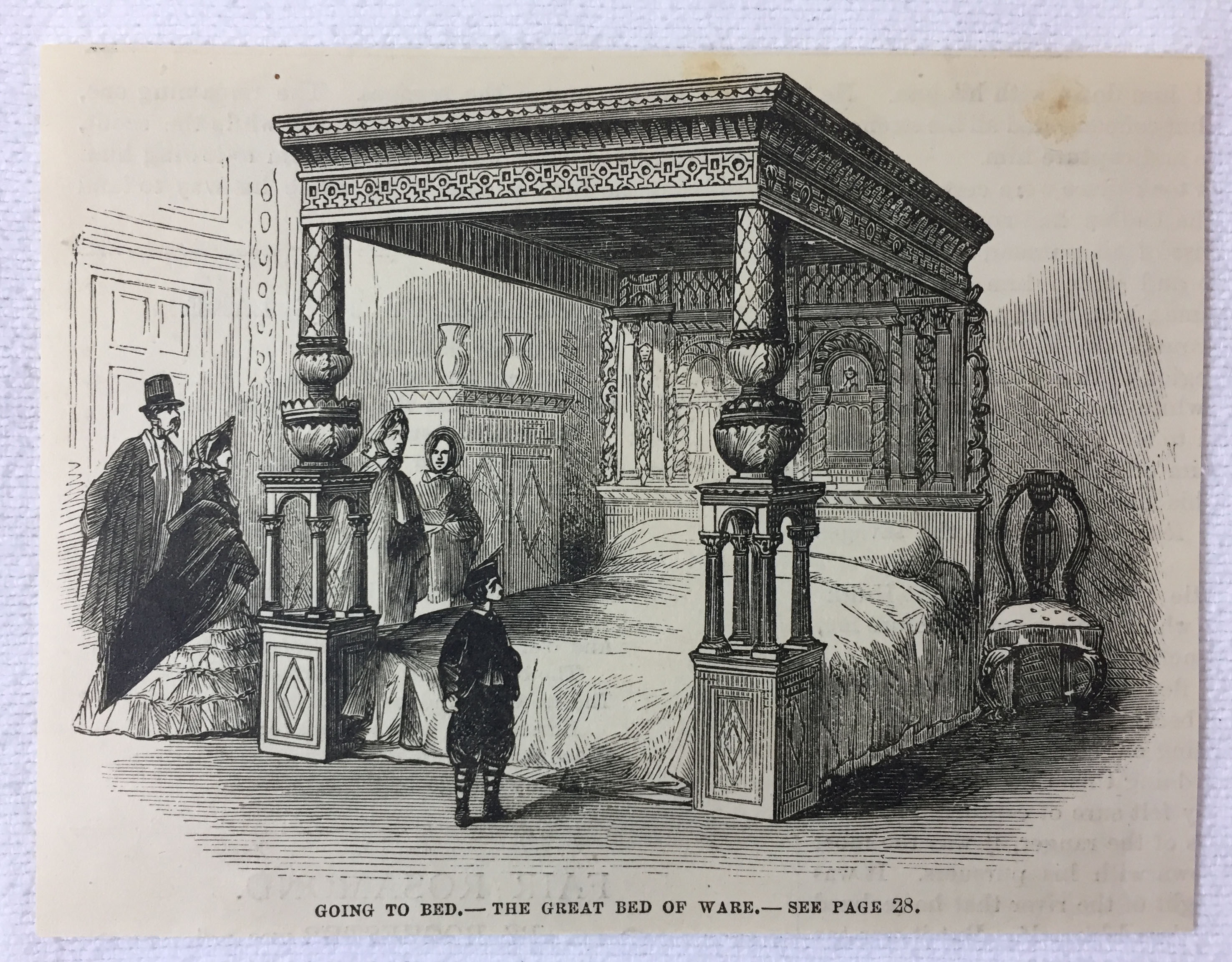 1880 magazine engraving ~ GREAT BED OF WARE White Hart Inn