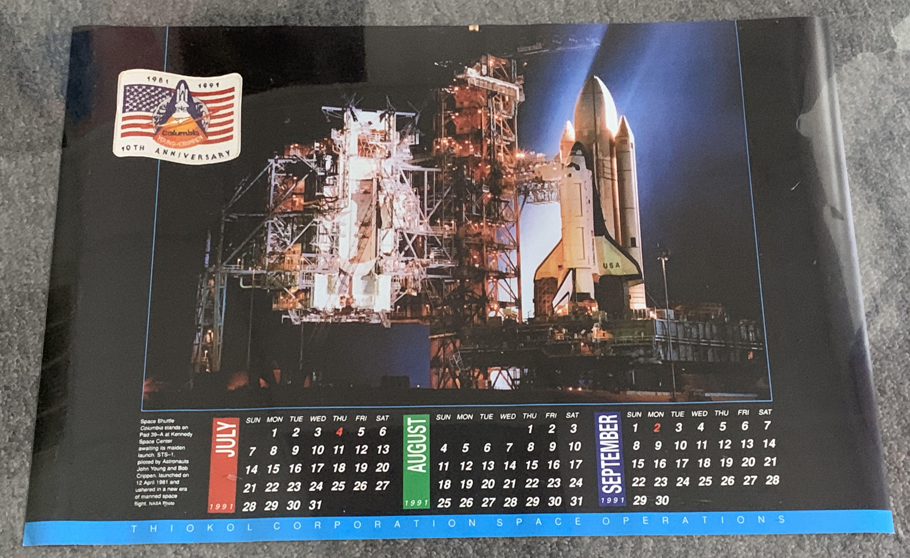 1991 THIOKOL NASA calendar poster double sided, JulyDecember 16