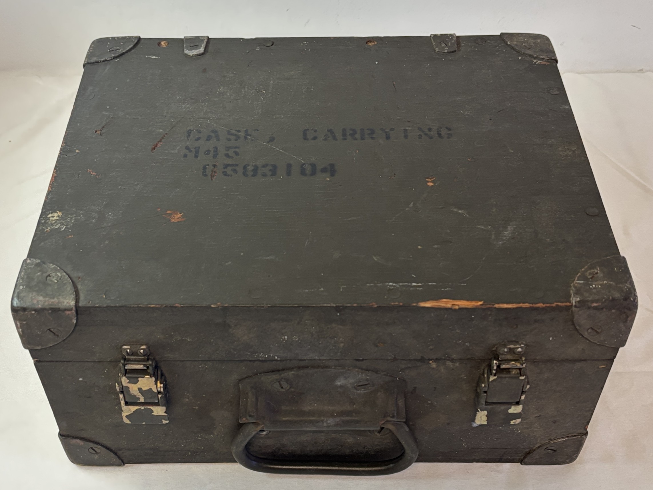 vintage wood military GAS MASK CARRYING CASE ~ M45 6583104 ~ 6.5